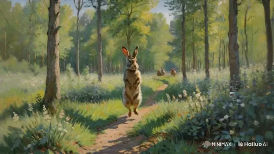 Joyful Rabbit Frolics in a Sunlit Forest – AI Generated Video | Hailuo AI