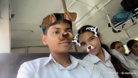 Couple Shares Sweet Moment on Bus with Filters – AI Generated Video | Hailuo AI