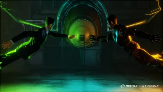 Futuristic Encounter: Suits and Armor Meet Over Glowing Device – AI Generated Video | Hailuo AI