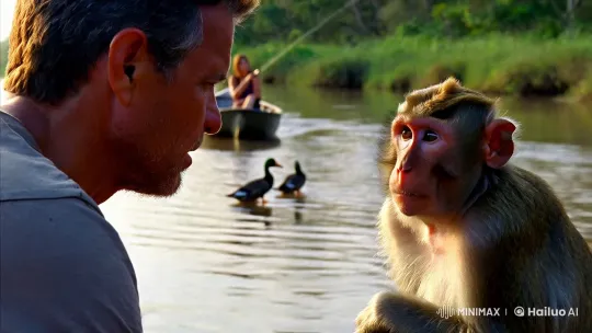 Man, Monkey, and Nature's Serenity – AI Generated Video | Hailuo AI