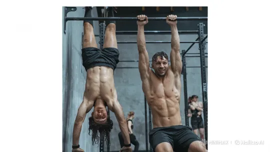Friends spar fiercely after intense calisthenics workout – AI Generated Video | Hailuo AI