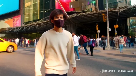 Young Man Navigates Urban Street, Heads into Alleyway – AI Generated Video | Hailuo AI