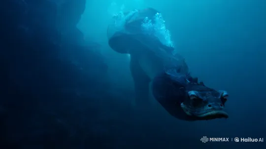 Underwater Encounter with a Colossal Sea Serpent – AI Generated Video | Hailuo AI