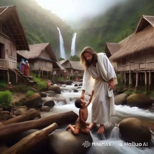 Jesus Rescues Child in Peaceful Minangkabau Village – AI Generated Video | Hailuo AI