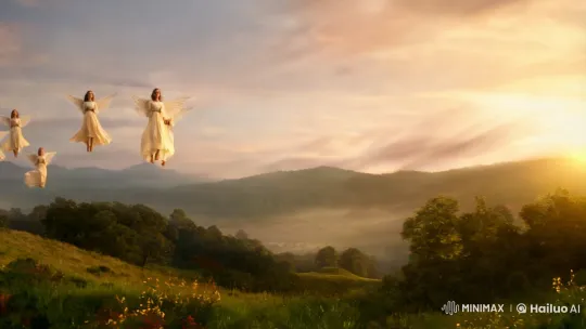 Angels Descend in Ethereal Landscape with Soft Lighting and Gentle Score – AI Generated Video | Hailuo AI