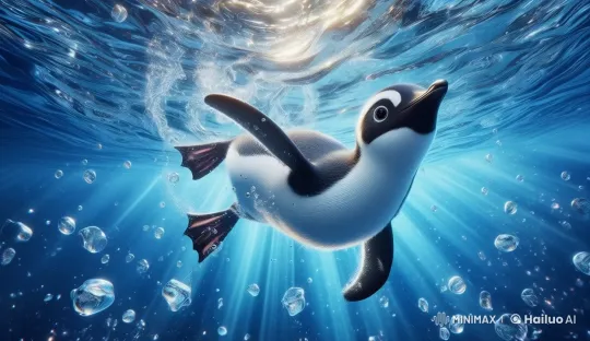 Playful Penguin Glides Through Serene Underwater World – AI Generated Video | Hailuo AI