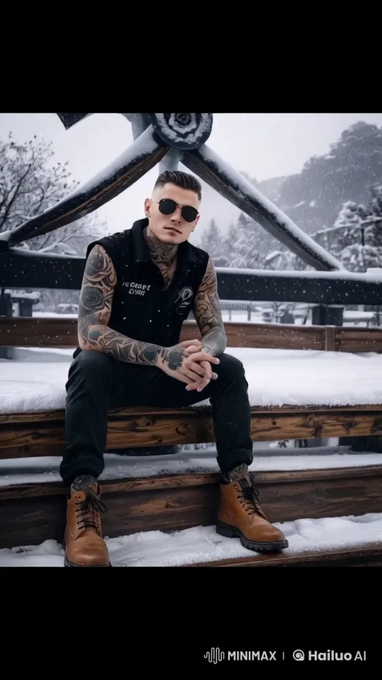 Tattooed Man Runs Through Snowy Landscape – AI Generated Video | Hailuo AI
