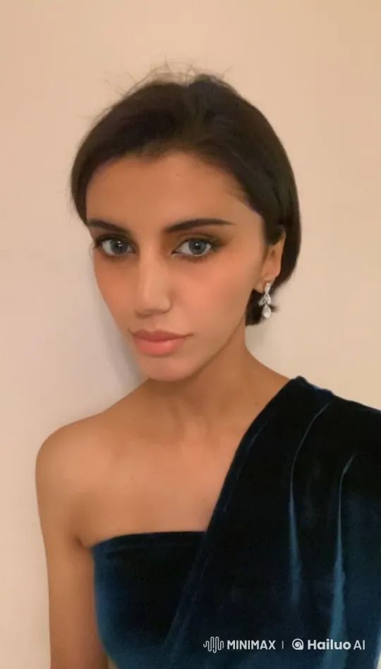 Sophisticated Smoking Scene in Velvet One-Shoulder Top – AI Generated Video | Hailuo AI