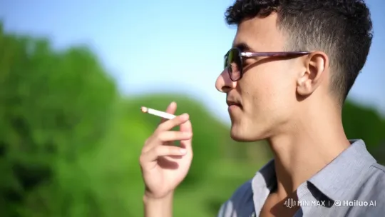 Young Man Contemplates in Nature with Cigarette – AI Generated Video | Hailuo AI