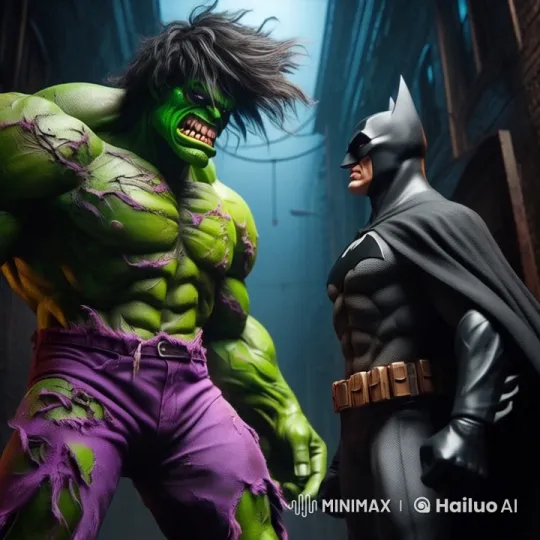 Batman vs. Hulk: Epic Alley Showdown – AI Generated Video | Hailuo AI