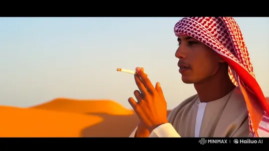 Contemplative Man in Desert at Sunset – AI Generated Video | Hailuo AI