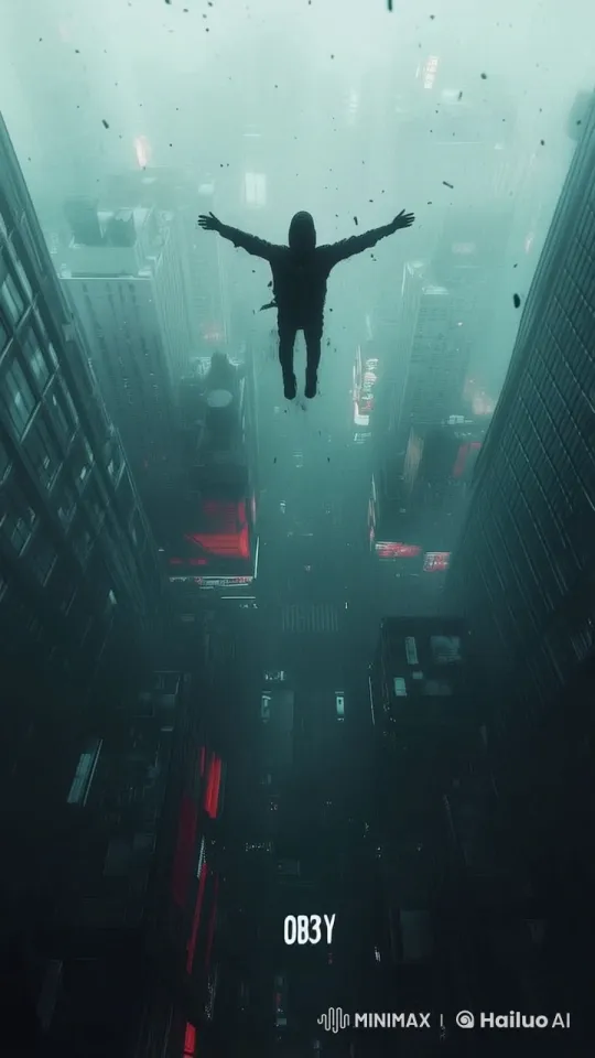 Mysterious Man Hovers Amidst Foggy Cityscape – AI Generated Video | Hailuo AI
