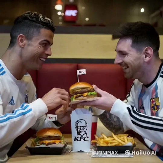 Ronaldo and Messi Share Laughter and Burgers at KFC – AI Generated Video | Hailuo AI