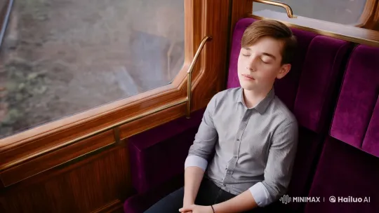 Dreamy Journey: Boy Imagines in Vintage Train Compartment – AI Generated Video | Hailuo AI