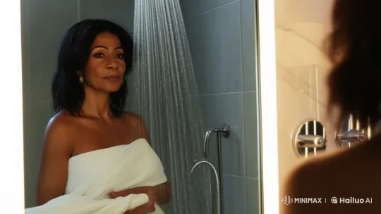 Woman Enjoying Perfume in Elegant Bathroom – AI Generated Video | Hailuo AI
