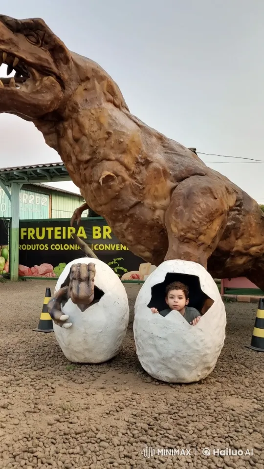 Dinosaur Statue with Hatching Egg and Animated Mushroom – AI Generated Video | Hailuo AI