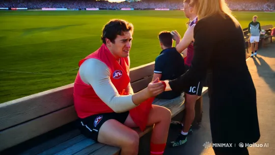 AFL Player's Struggle: Aesthetic Scene of Disappointment – AI Generated Video | Hailuo AI