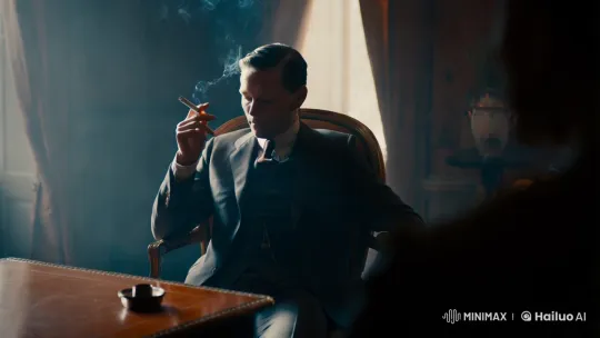 Intimate Noir-Inspired Scene with Suited Subject – AI Generated Video | Hailuo AI