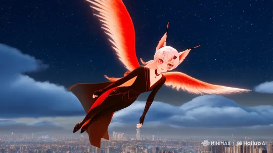 Japanese Animation: Ethereal Girl Soars Above Clouds – AI Generated Video | Hailuo AI