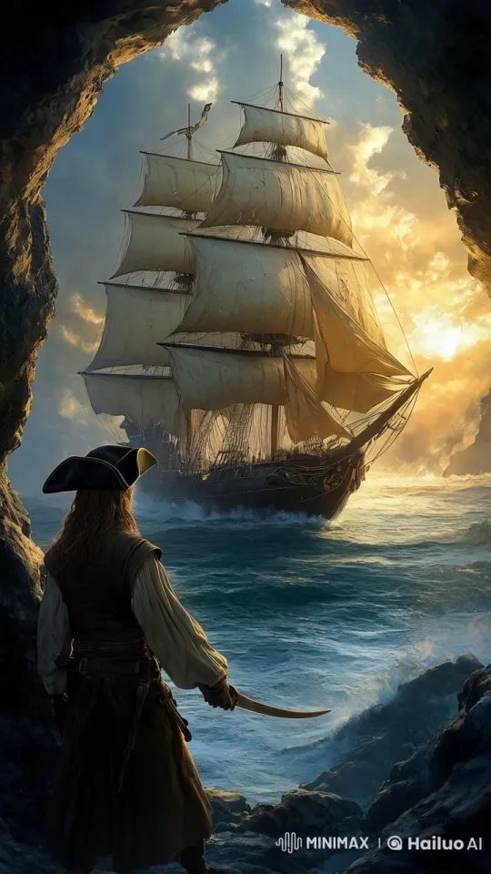 Pirate Contemplates Adventure in Sunset Cove – AI Generated Video | Hailuo AI