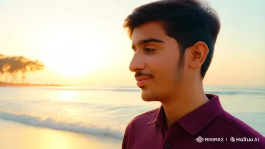 Young Man Shares Tender Kiss on Sunset Beach – AI Generated Video | Hailuo AI