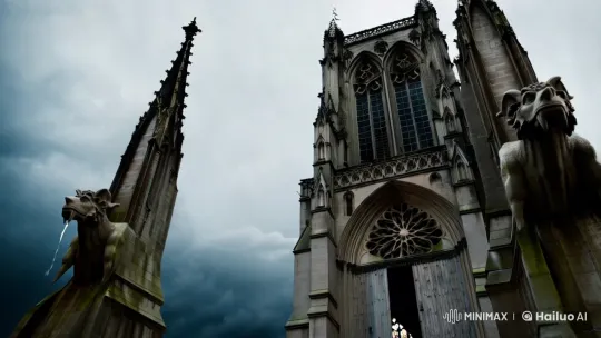 Gothic Cathedral: A Cinematic Ode to Grandeur and Decay – AI Generated Video | Hailuo AI