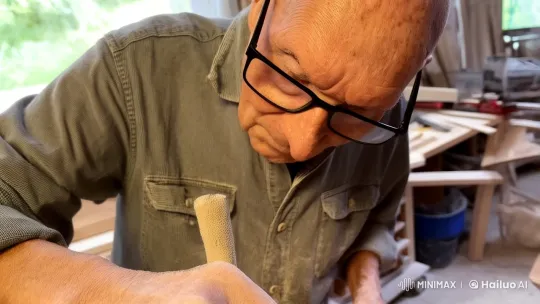 Elderly Carpenter Crafts Staircase Railing – AI Generated Video | Hailuo AI