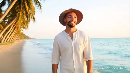 Bald Man Walking on a Serene Shoreline – AI Generated Video | Hailuo AI