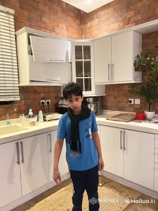 Boy in Kitchen Mimics Smoking in Animated Chat – AI Generated Video | Hailuo AI