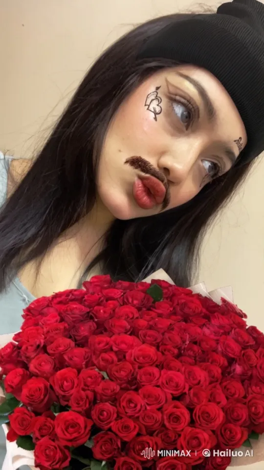 Young Woman with Roses and Cigarette – AI Generated Video | Hailuo AI