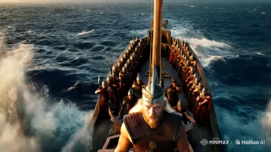 Lhandrixking: Warrior at Sea Amidst Stormy Waves – AI Generated Video | Hailuo AI