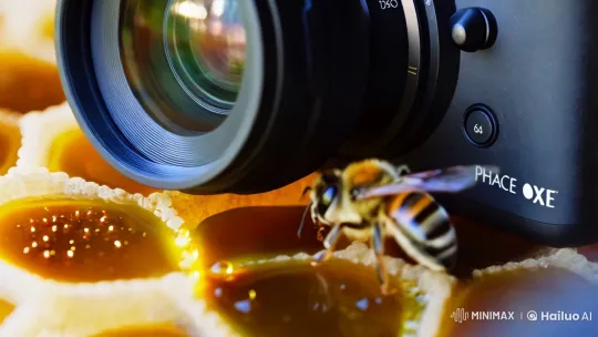 Close-up of Pollen-Covered Bee in Honeycomb – AI Generated Video | Hailuo AI