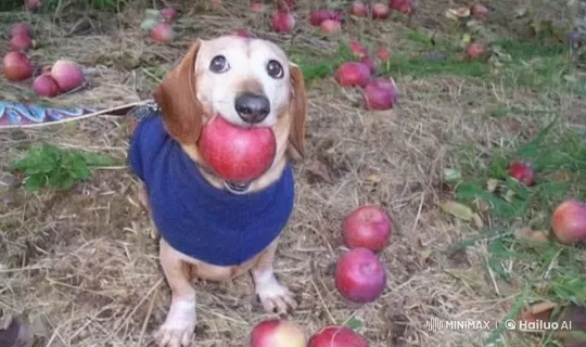 Dog Transforms into Muscular Canine Among Apples – AI Generated Video | Hailuo AI