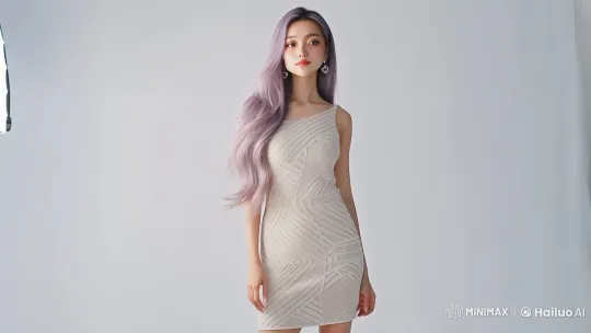Asian Woman in Lavender Hair and High-End Fashion – AI Generated Video | Hailuo AI