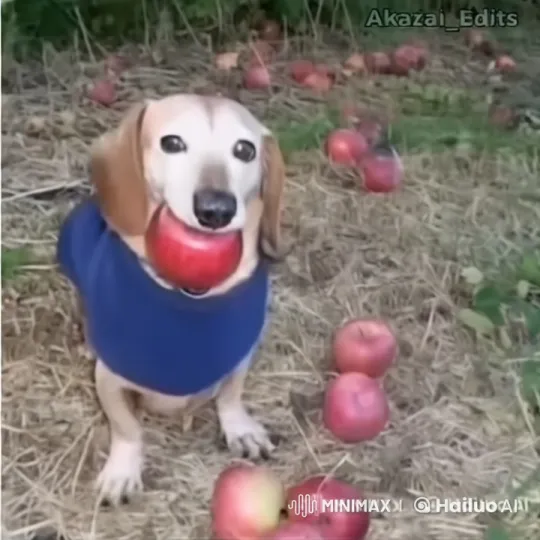 Dog Blasts Apples with Machine Gun in Grass – AI Generated Video | Hailuo AI