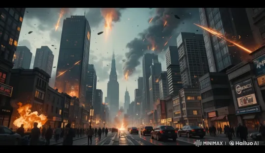 Urban Apocalypse: Meteor Shower Devastates Modern Cityscape – AI Generated Video | Hailuo AI