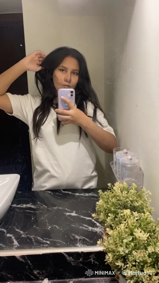 Young Woman Smoking in Bathroom Mirror Selfie – AI Generated Video | Hailuo AI