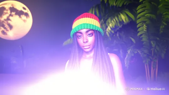 Mystical Moonlit Moment with Reggae-Inspired Woman – AI Generated Video | Hailuo AI