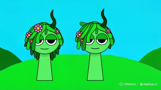 Animated Characters Sprunki Meet and Share a Gentle Kiss – AI Generated Video | Hailuo AI