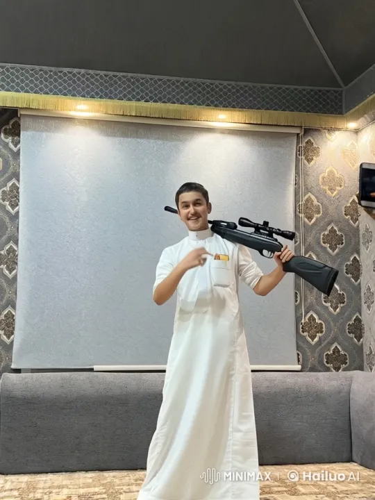 Man Showcases Confidence with Rifle Amidst Luxury – AI Generated Video | Hailuo AI