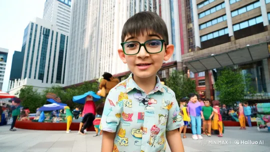 Boy Leads Roblox Characters in City Plaza Fun – AI Generated Video | Hailuo AI