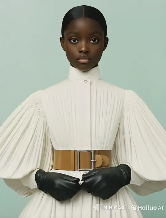 Graceful Woman Showcases Elegant Attire Against Minimalist Background – AI Generated Video | Hailuo AI