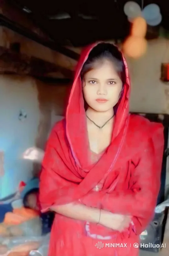 Woman in Red Stands Confidently in Rustic Room – AI Generated Video | Hailuo AI