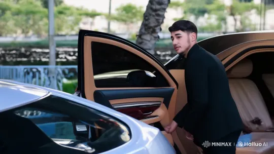 Luxury Car Passenger Prepares with Determination – AI Generated Video | Hailuo AI