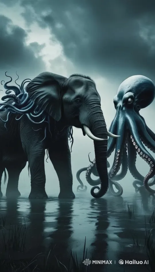 Surreal Harmony: Elephant and Octopus in Ethereal Dance – AI Generated Video | Hailuo AI