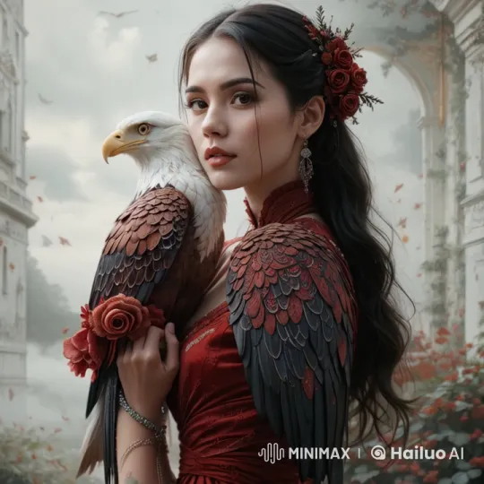 Elegant Woman with Eagle in Serene Garden Setting – AI Generated Video | Hailuo AI