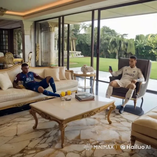 Soccer Players Relax in Luxurious Living Room – AI Generated Video | Hailuo AI