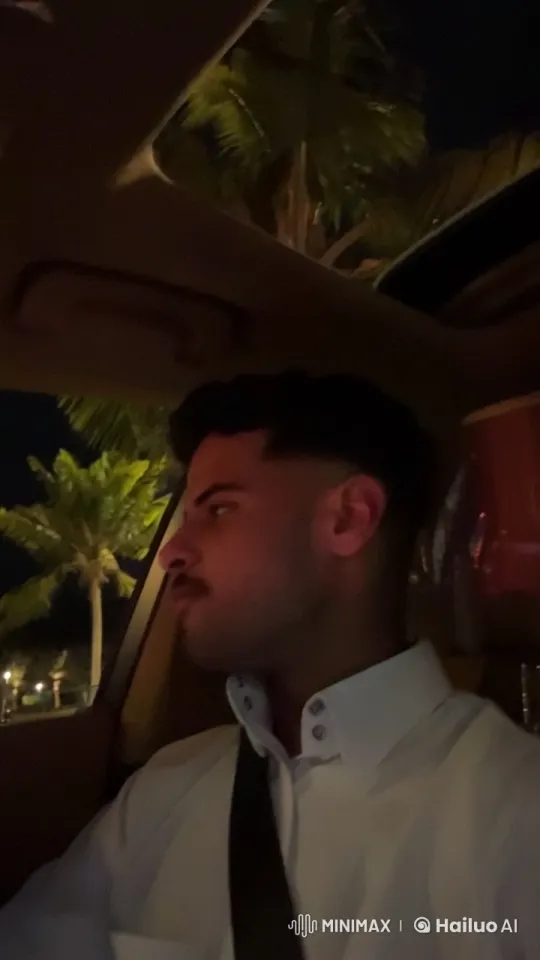 Night Scene: Man Smokes in Car with Palm Trees – AI Generated Video | Hailuo AI
