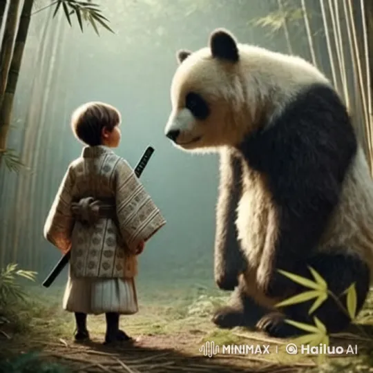 Samurai Child and Panda Engage in Bamboo Forest Duel – AI Generated Video | Hailuo AI