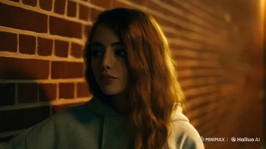 Young Woman Reflects in Dimly Lit Urban Alley – AI Generated Video | Hailuo AI